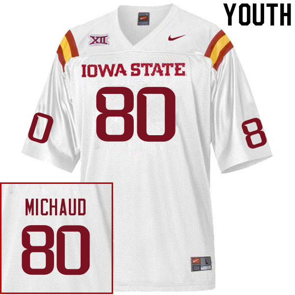 Youth #80 Tristan Michaud Iowa State Cyclones College Football Jerseys Sale-White